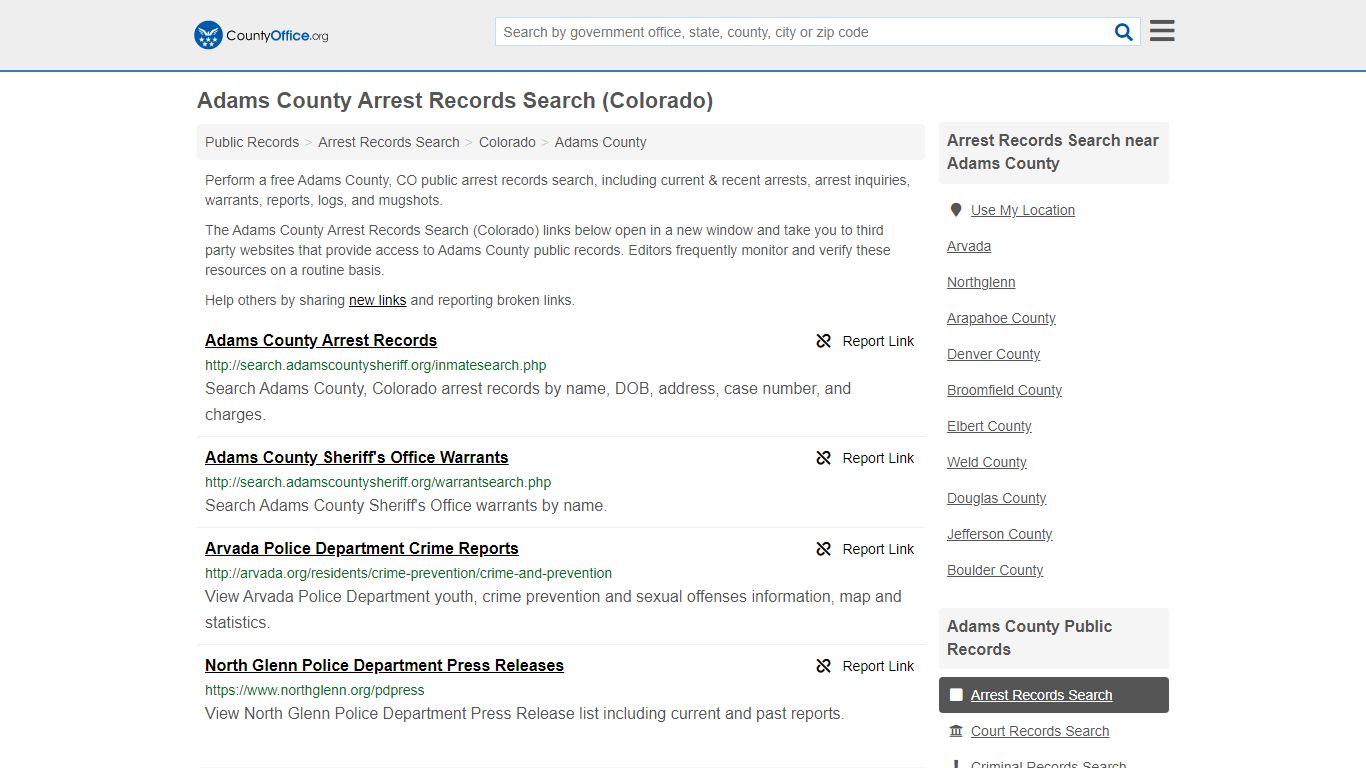 Adams County Arrest Records Search (Colorado) - County Office